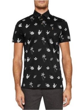 Ted Baker Midge Tropical Print Black Polo